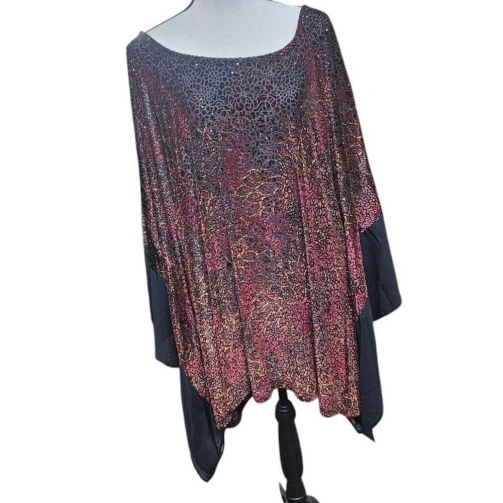 REBA Velvet Burnout Metallic Shimmer Poncho Top Size 3X Flowy